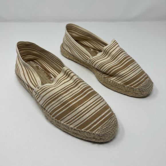 Blue by Saks Fifth Avenue Striped Espadrille Flats Size 10 Cream Tan - Picture 1 of 10